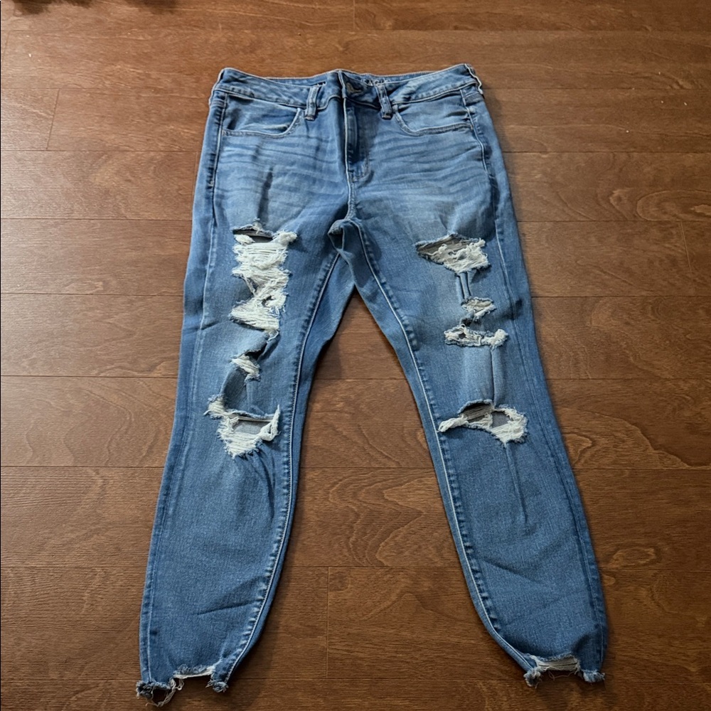 American Eagle Outfitters Ripped Blue Skinny Jeans